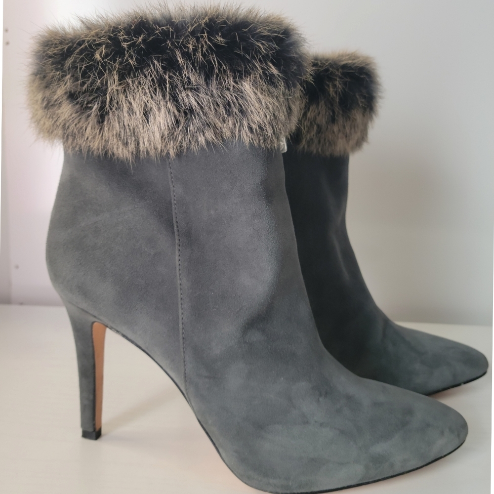 Antonio Melani Kylan Rabbit Fur Dress Booties Stiletto Size 9.5 Stonehen…